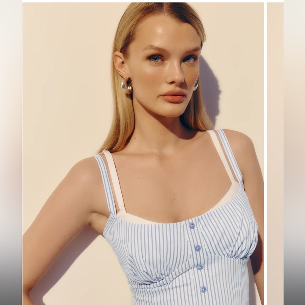 Reformation Blue and White Striped Top